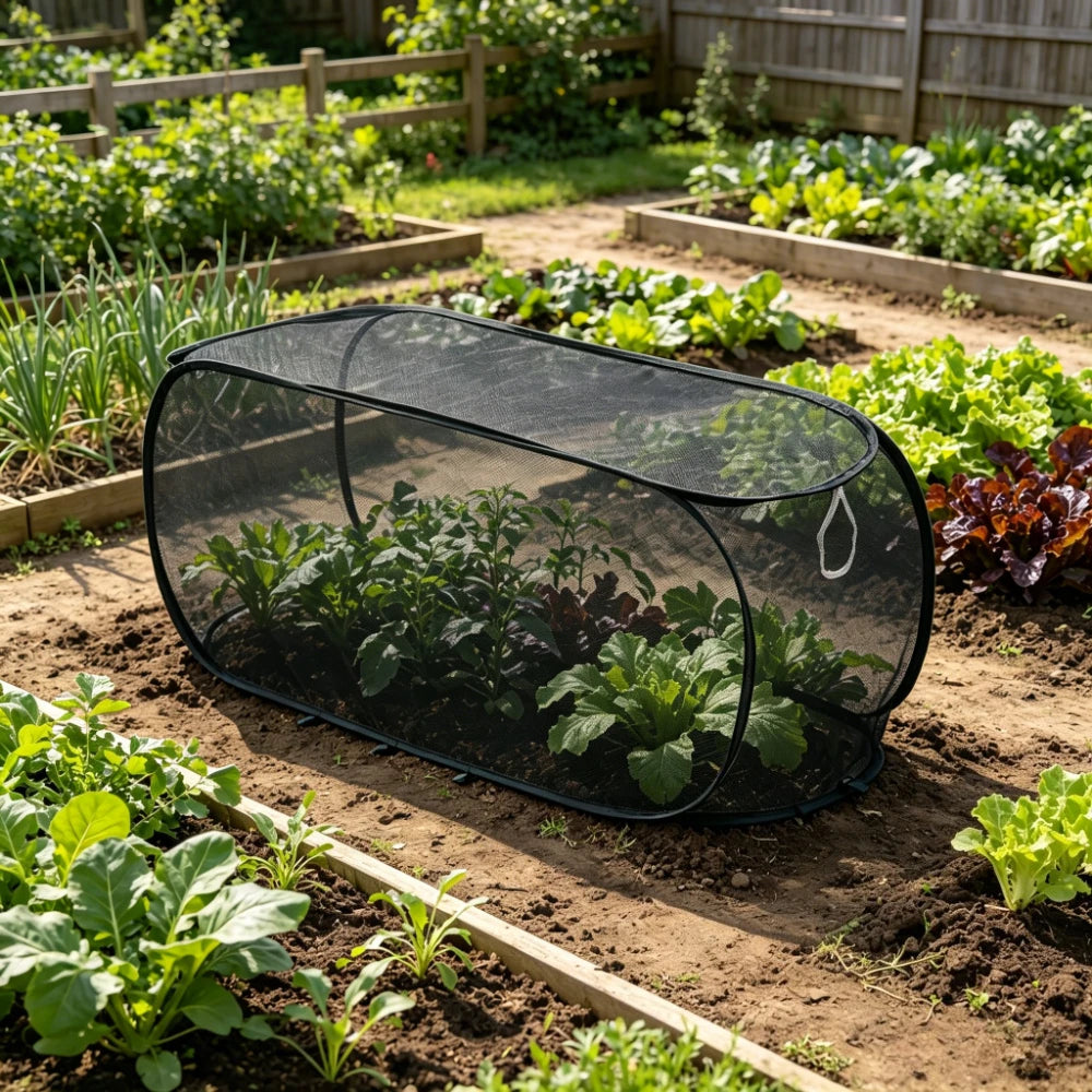 Pop-Up Garden Mesh Plant Cover – Large Greenhouse Cloche Garden Plant Cover Axl black