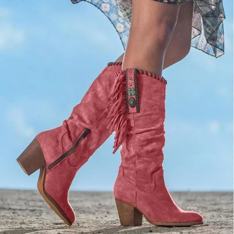 Women's Retro Western Cowboy Boots | Metal Buckle & Tassel Western Cowboy Boots Axl red 43