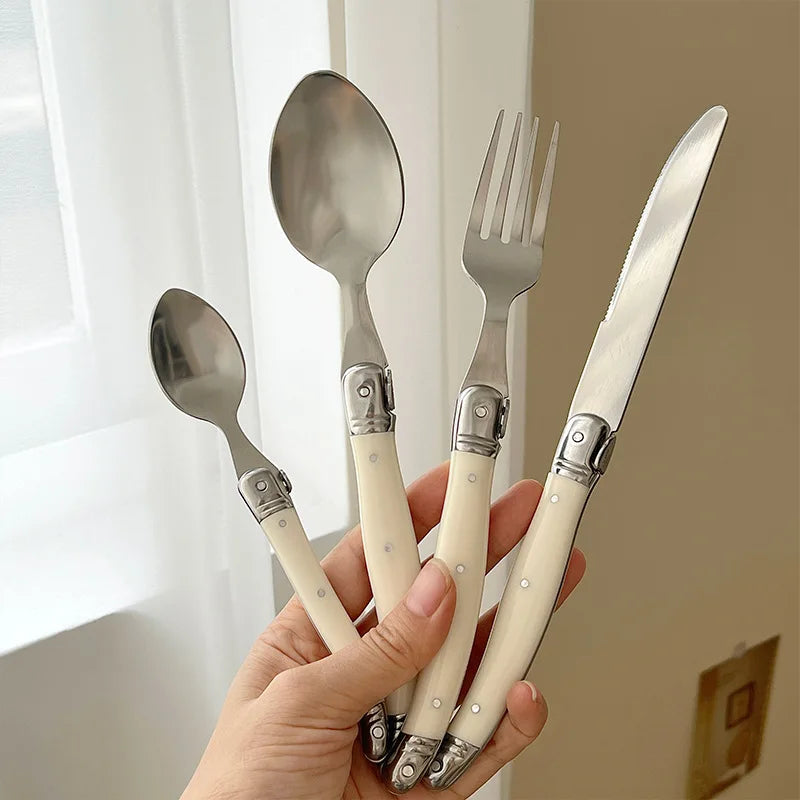 Laguiole Cutlery Set 4–24 Pcs | Ivory White Stainless Steel Flatware Cutlery Set Axl