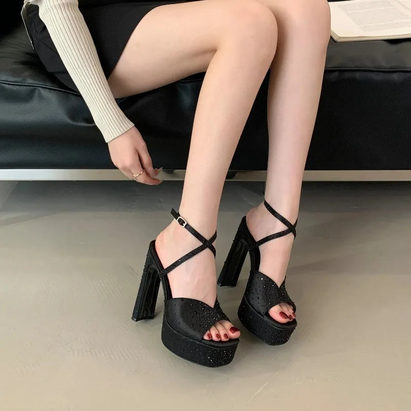 Women's Square Toe High Heel Sandals – Buckle Strap Party Shoes High Heel Sandals Axl