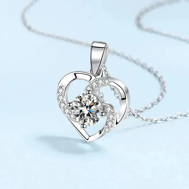 Huitan Crystal Heart Pendant Necklace | Cubic Zirconia Silver Pendant Necklace Axl