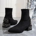 Women's Rhinestone Platform Ankle Boots – Elegant Sock Booties Platform Ankle Boots Axl black 36