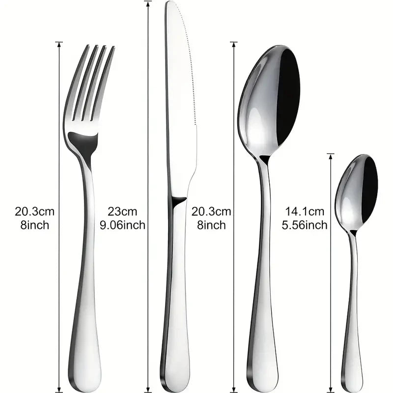 16-Piece Stainless Steel Cutlery Set – Knives, Forks & Spoons Flatware Set Axl