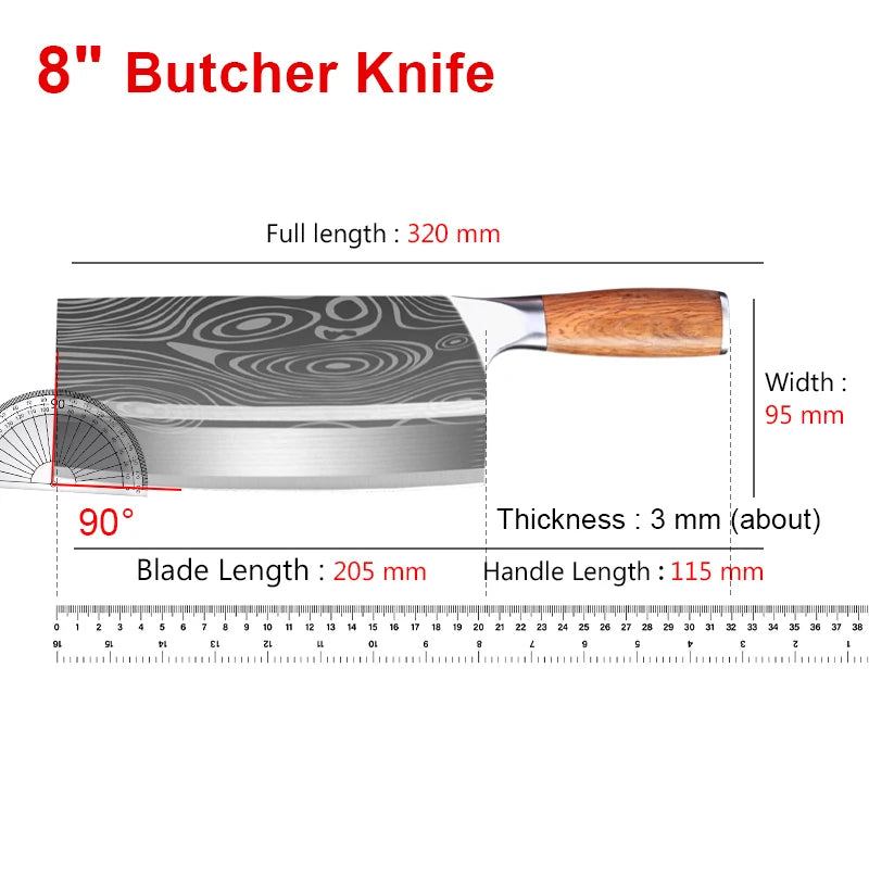 InLeung Damascus Cleaver Knife – Sharp Wood Handle Chef Knife Kitchen Cleaver Knife Axl Cleaver Knife