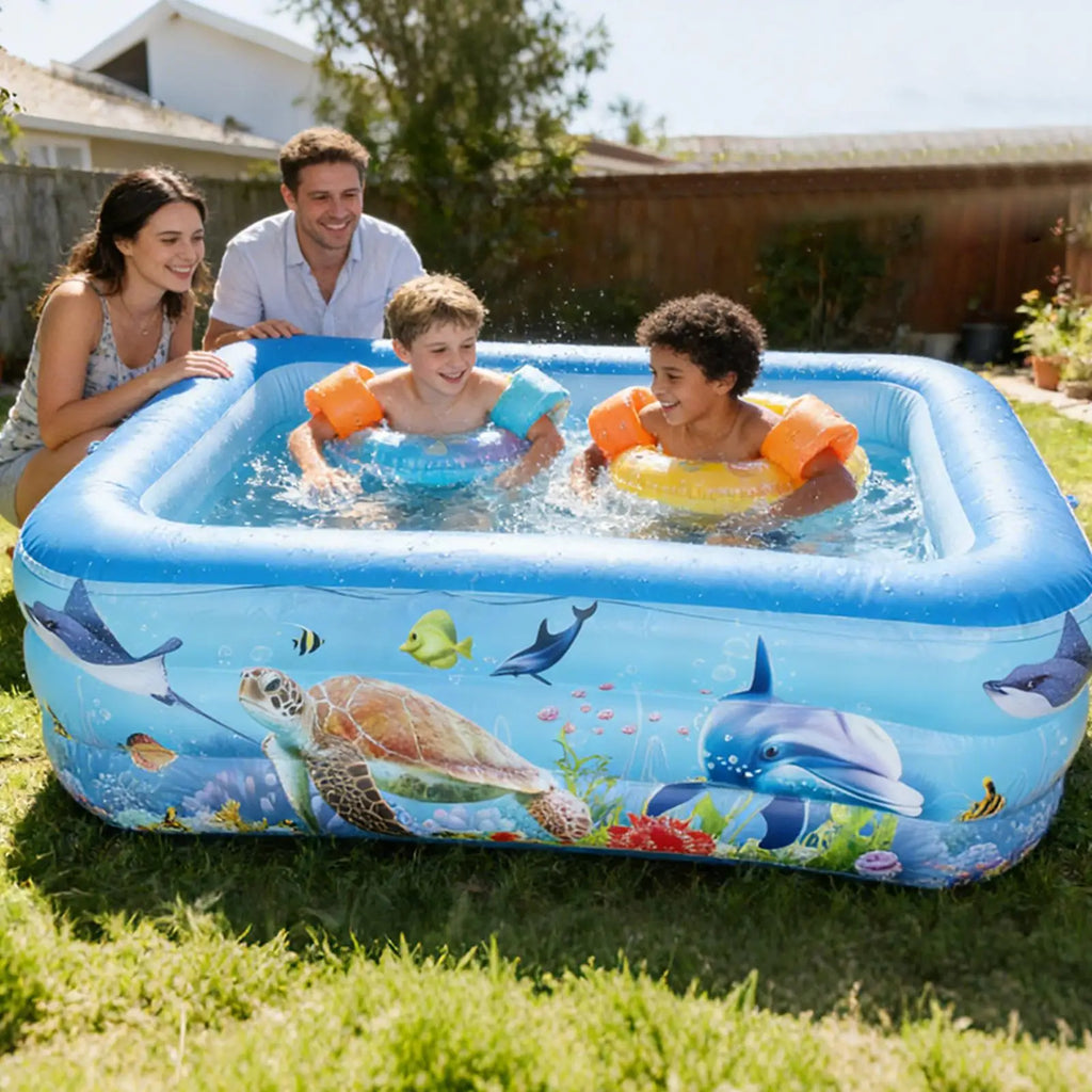 Inflatable Rectangle Kiddie Pool 55x35x17" – Backyard Summer Inflatable Kiddie Pool Axl