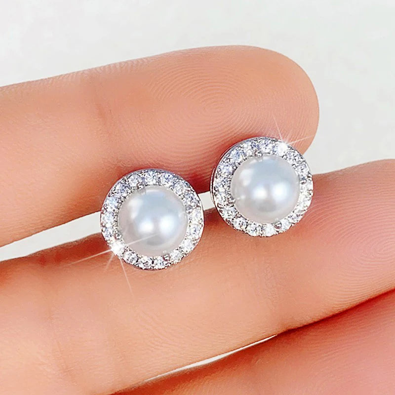 Huitan Imitation Pearl Stud Earrings – Elegant Women's Jewelry Pearl Stud Earrings Axl