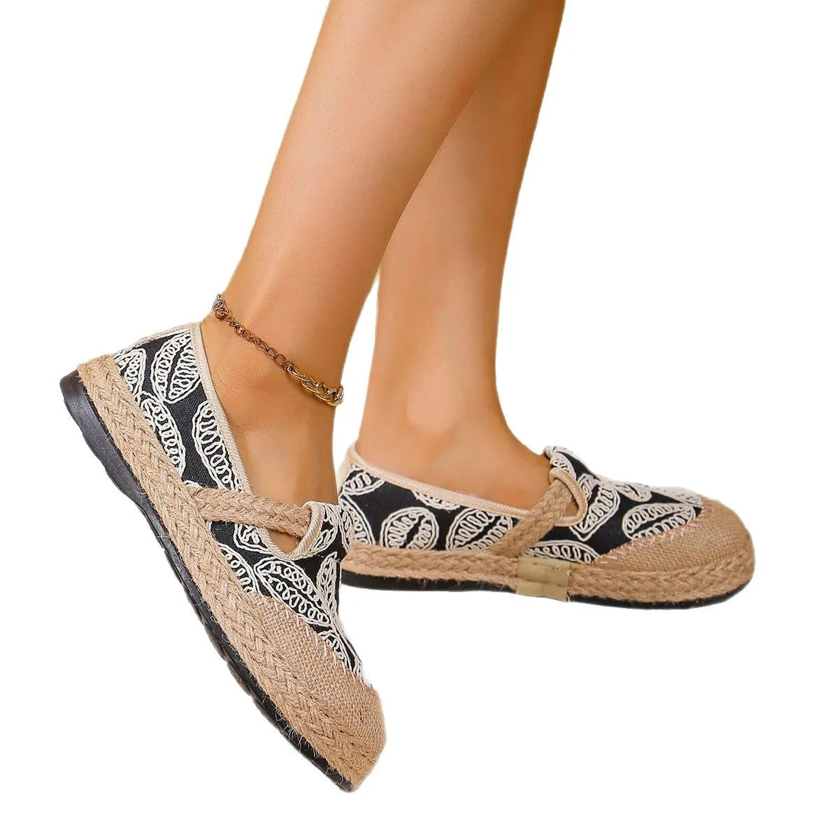 Women's Vintage Woven Embroidery Flat Slip-On Canvas Shoes Women's Canvas Flats Axl