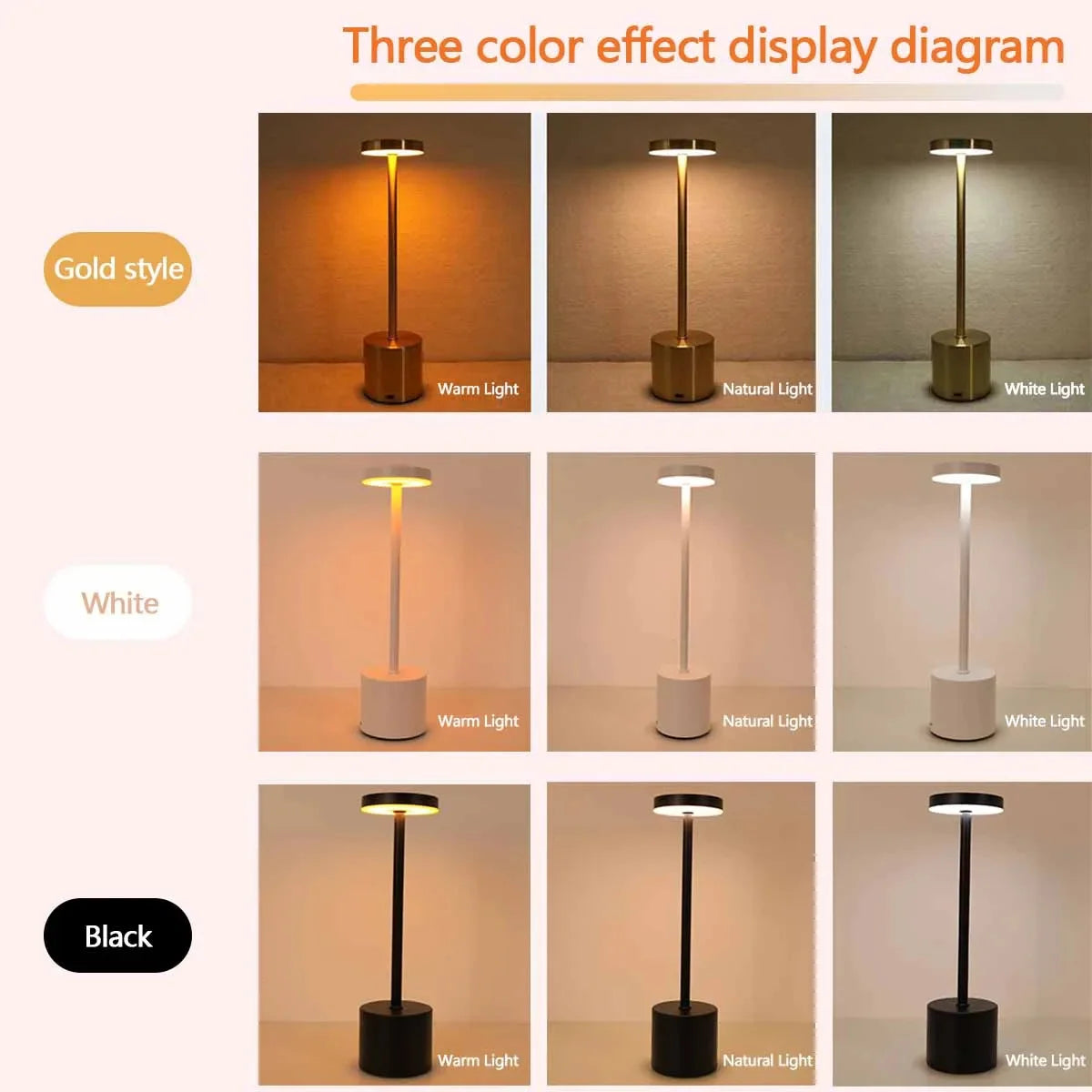 USB Rechargeable Touch Desk Lamp – 3 Color Dimming Night Light Rechargeable Desk Lamp Axl