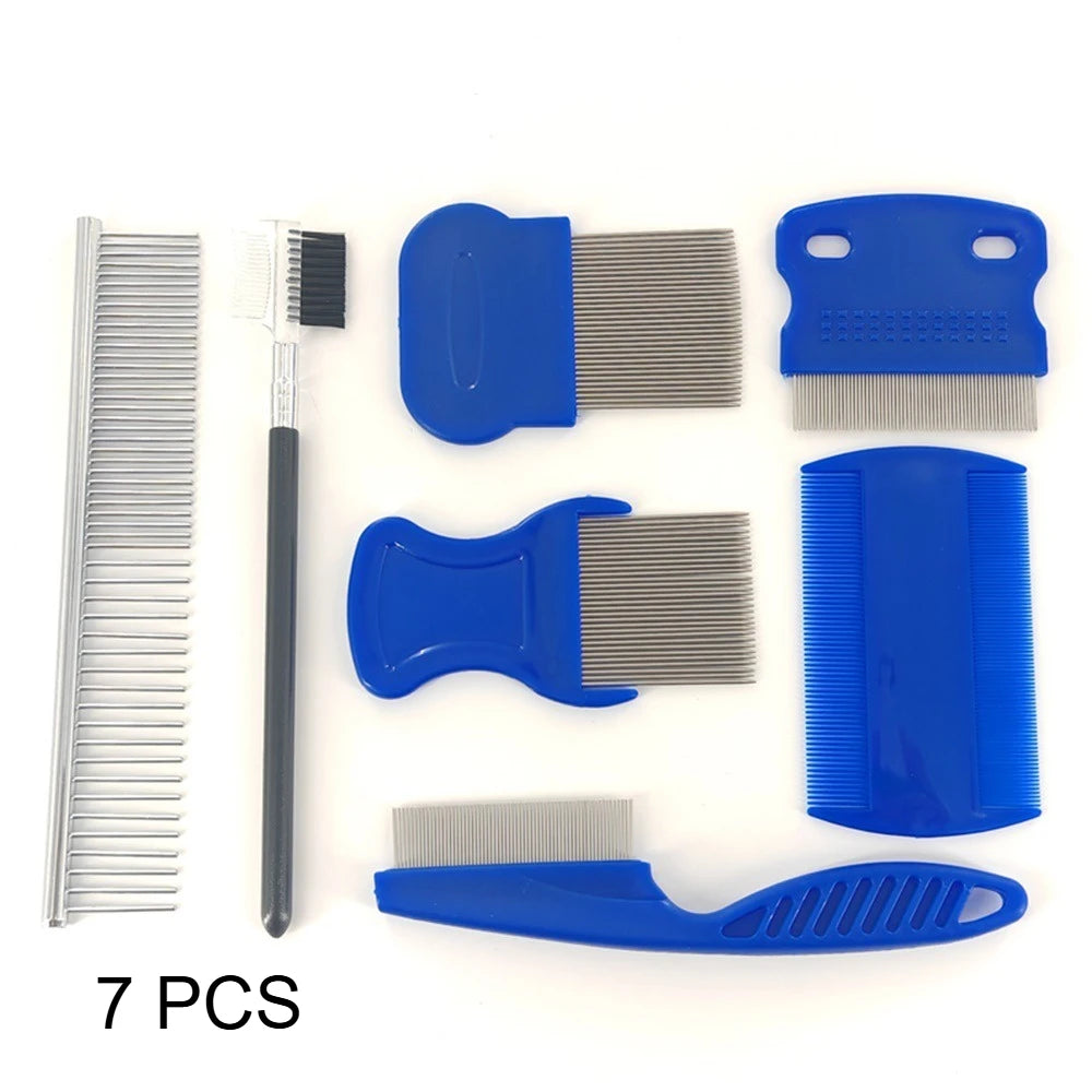 Pet Grooming Comb Set – Dog & Cat Dematting & Flea Combs Pet Grooming Comb Axl Blue-7pcs