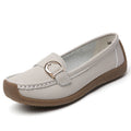 HAJINK Women's Slip-On Leather Loafers – Elegant Flat Shoes Women's Flat Loafers Axl Light Grey 38