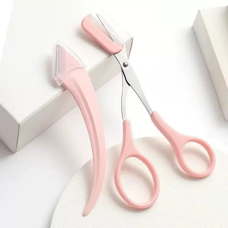 Eyebrow Trimmer Set – Curved Razor & Scissors with Comb Eyebrow Grooming Set Axl 2pcs 1