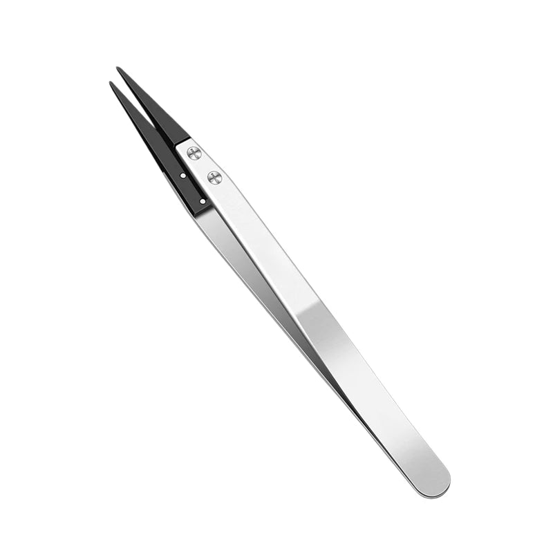 ESD-Safe Precision Tweezers – Anti-Static Stainless Steel Precision Tweezers Axl Silver 1PC