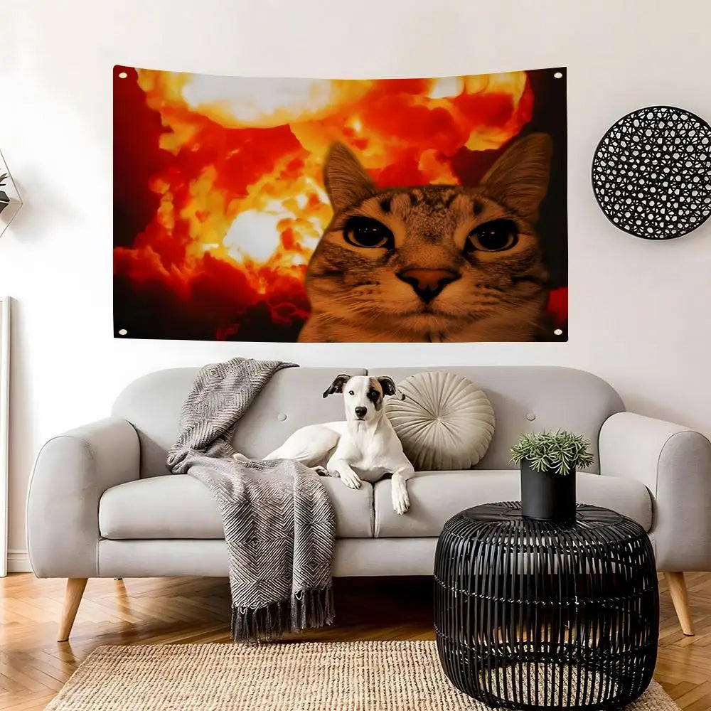 Funny Silly Cat Flag – Indoor & Outdoor Wall Art Banner Decorative Wall Flag Axl