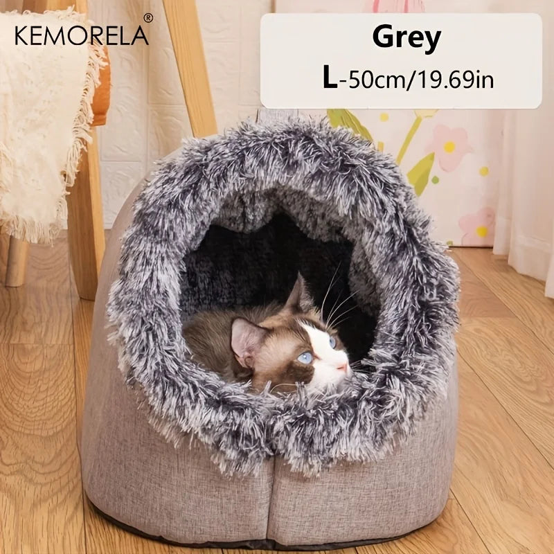 KEMORELA Self-Warming Cat Cave Bed – Cozy Indoor Kitten Nest Cat Cave Bed Axl Grey L
