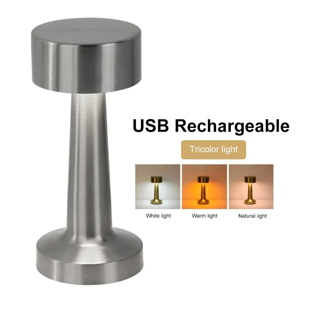 Metal Touch LED Table Lamp – Rechargeable Bedside Mood Light LED Table Lamp Axl Silver