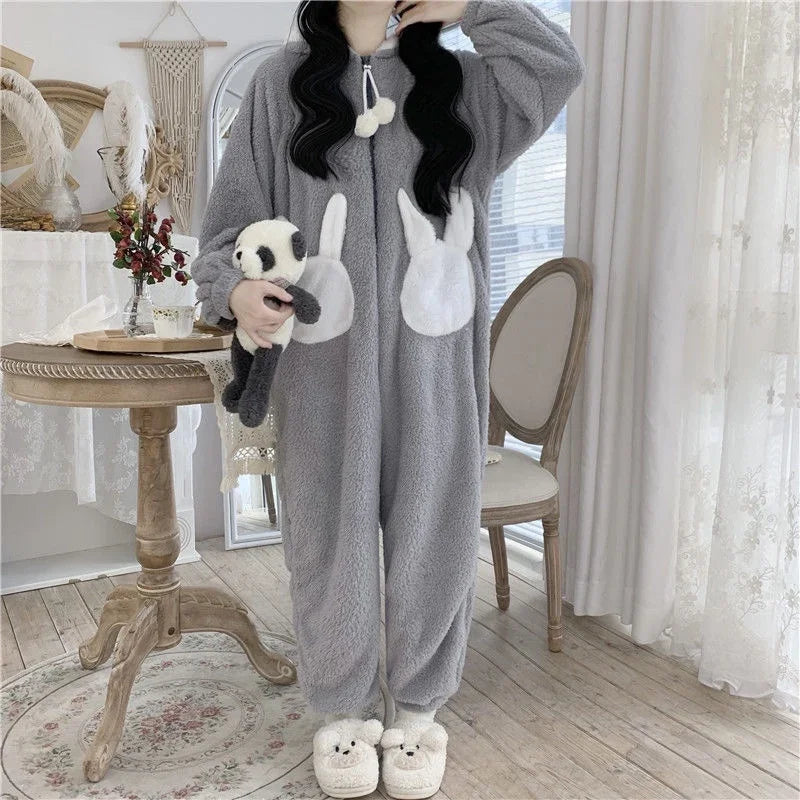 Women's Bunny Hooded Kigurumi Onesie – Kawaii Winter Pajamas Kigurumi Onesie Pajamas Axl