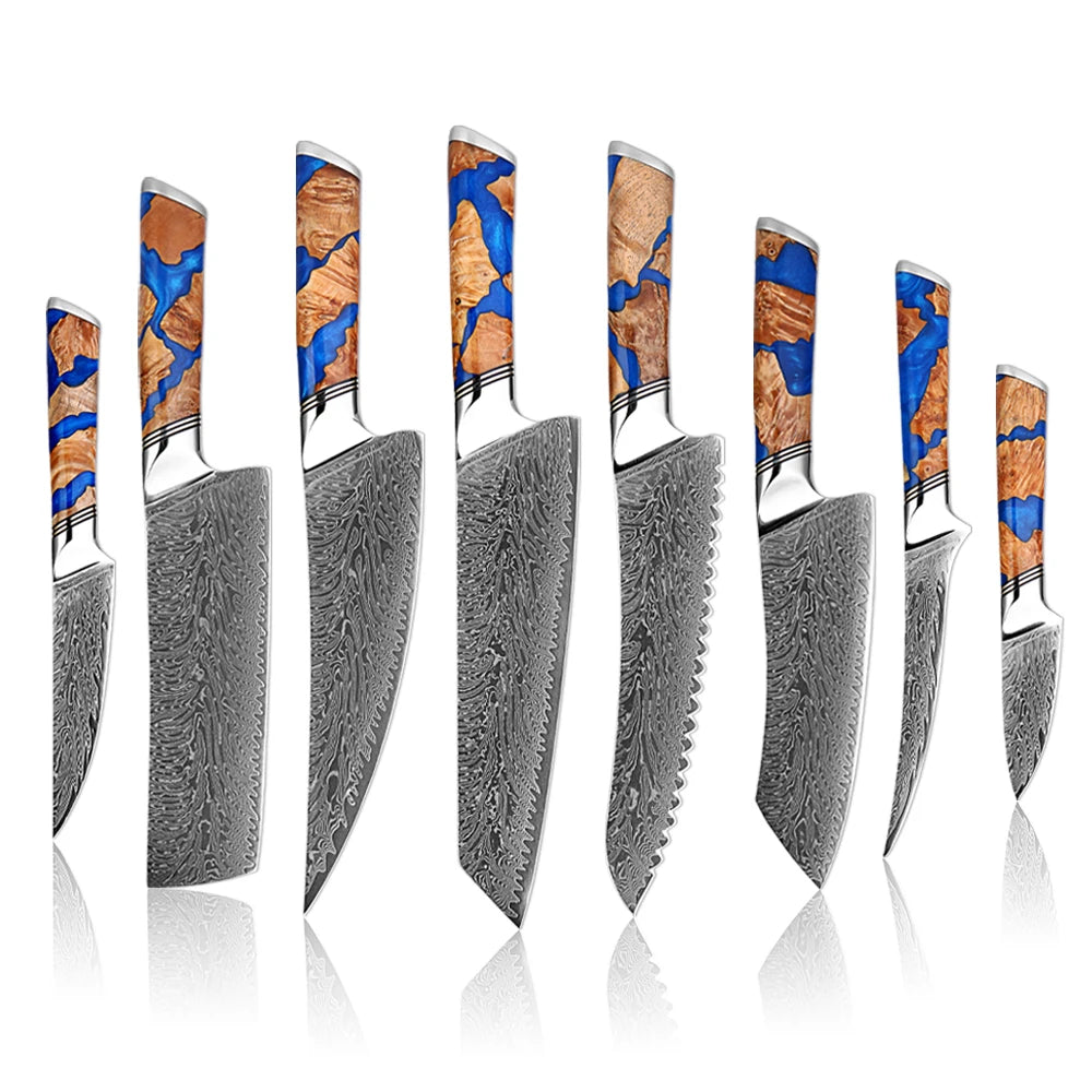 XITUO Damascus Chef Knife Set – 67-Layer VG10 Steel, 1–9 Pcs Damascus Knife Set Axl 8PCS Knife