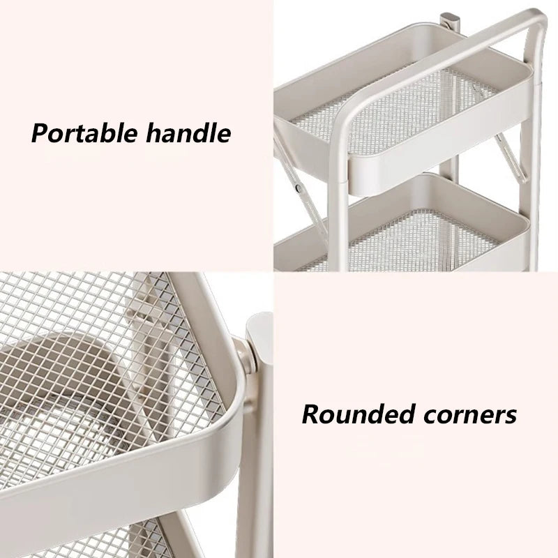 3-Tier Folding Kitchen Rack on Wheels | Carbon Steel Shelf Rolling Storage Rack Axl