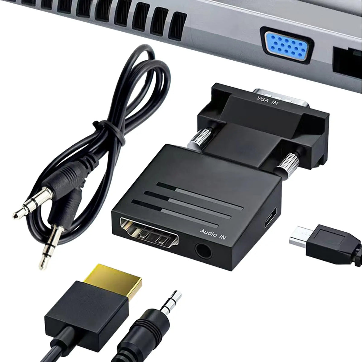HDMI to VGA Adapter 1080P with 3.5mm Audio – Laptop & Projector Display Adapter Cable Axl