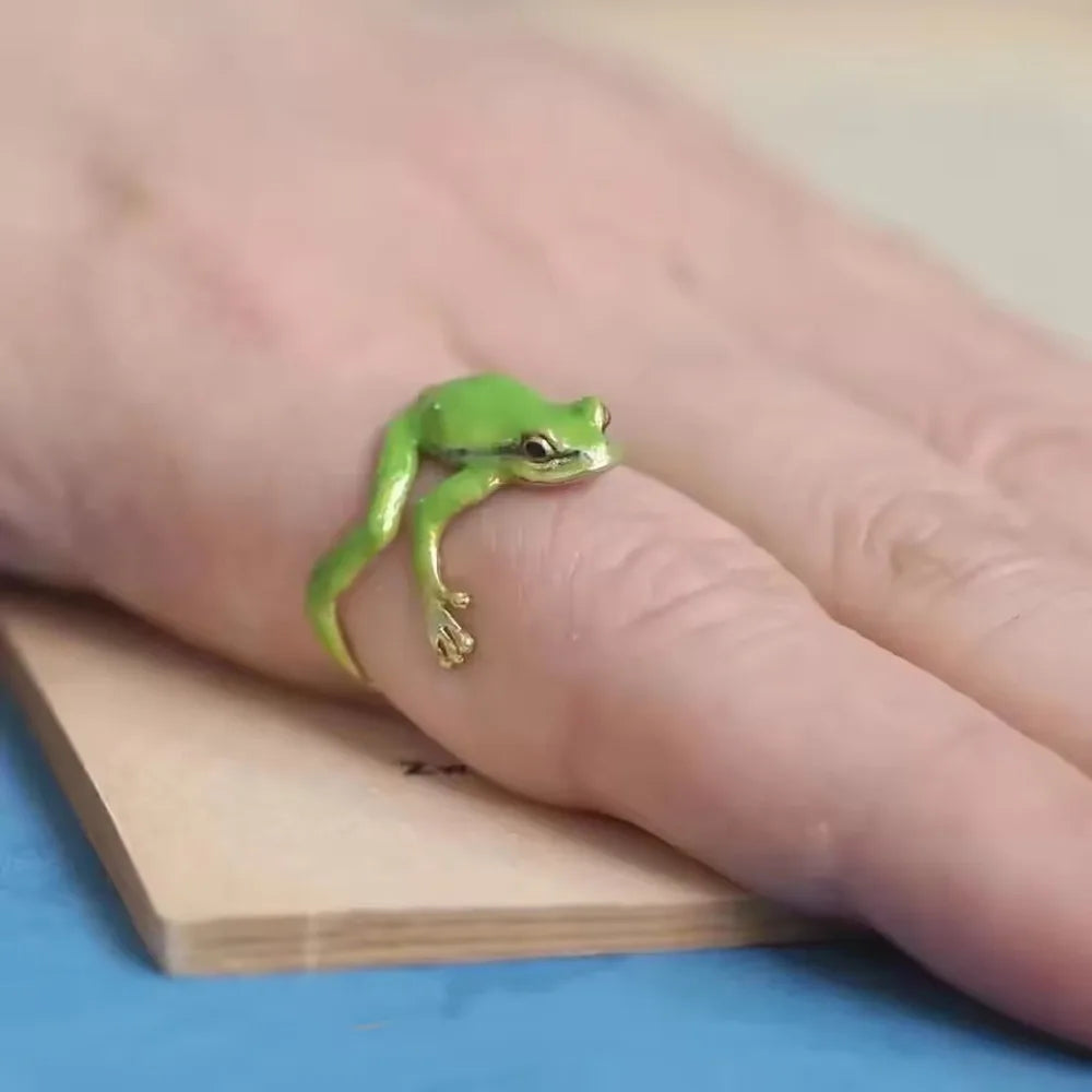 Adjustable Frog Open Ring – Green & Blue Unisex Animal Jewelry Fashion Ring Axl
