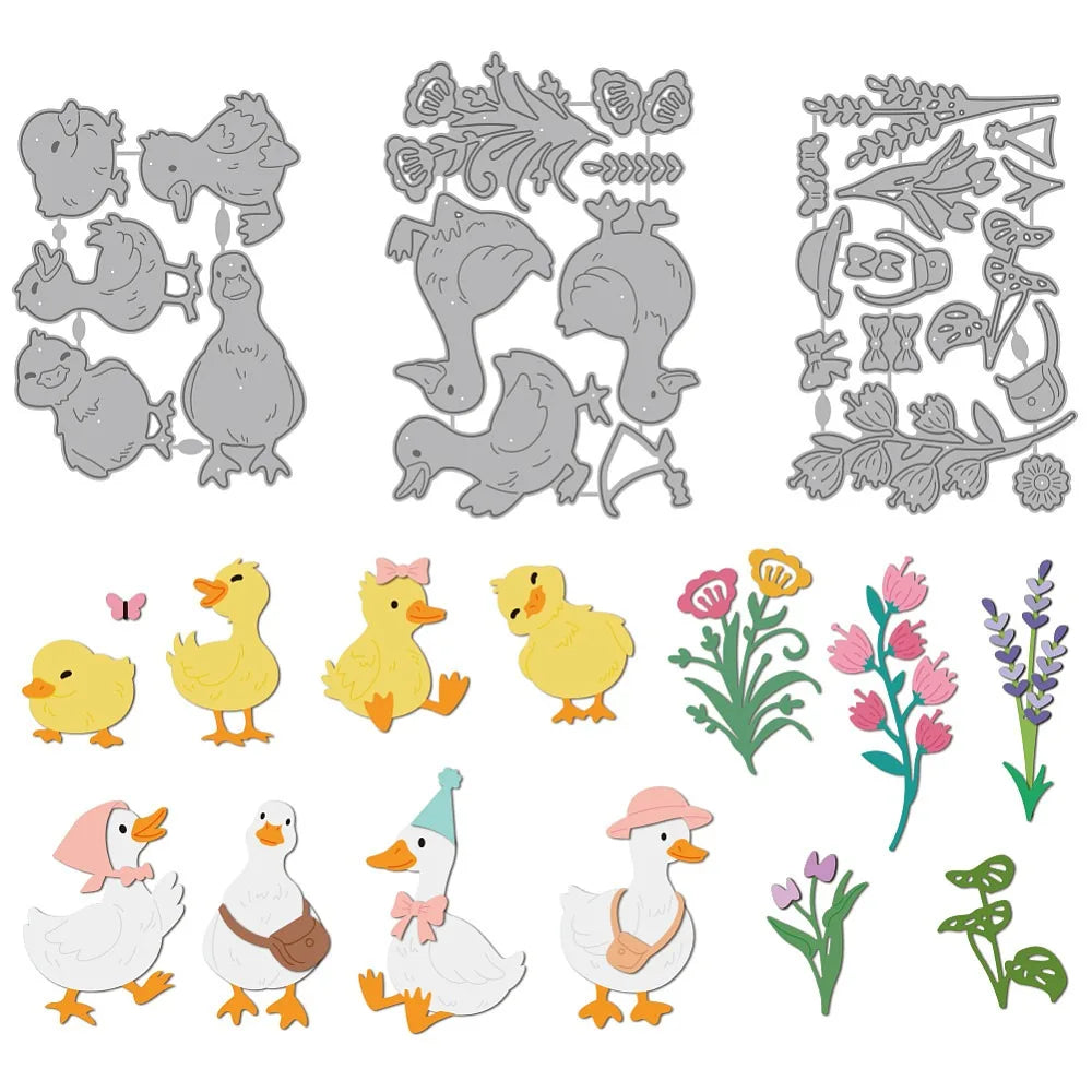 Flower & Duck Carbon Steel Cutting Dies – 3pc DIY Craft Set Craft Cutting Dies Axl AECH04-19230