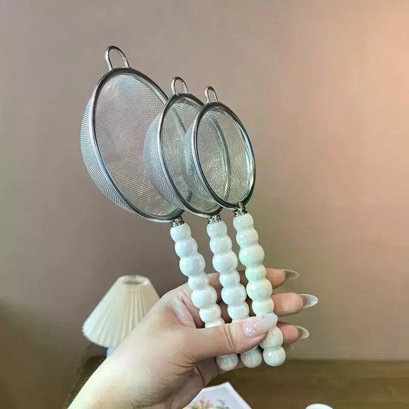Tea Strainer with Pearl Ceramic Handle – Fine Mesh Sieve Tea Strainer Axl