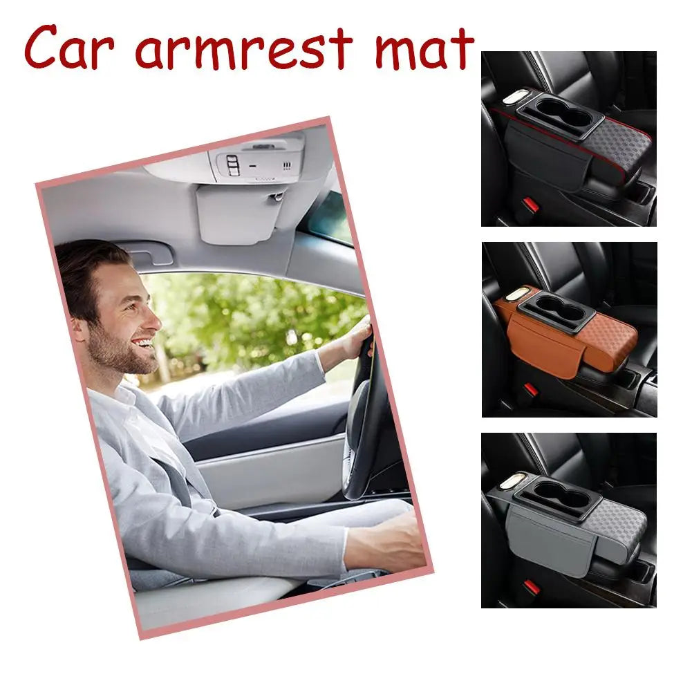 Car Armrest Cushion with Cup Holder & Tissue Pocket | Universal Car Armrest Cushion Axl