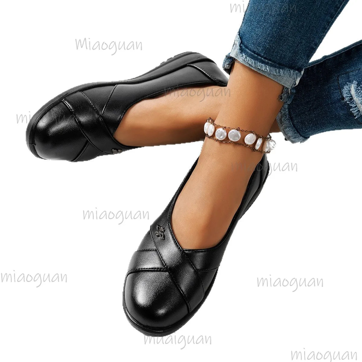 Women's Slip-On PU Leather Loafers – Casual Flat Work Shoes Women's Loafers Axl Black 43