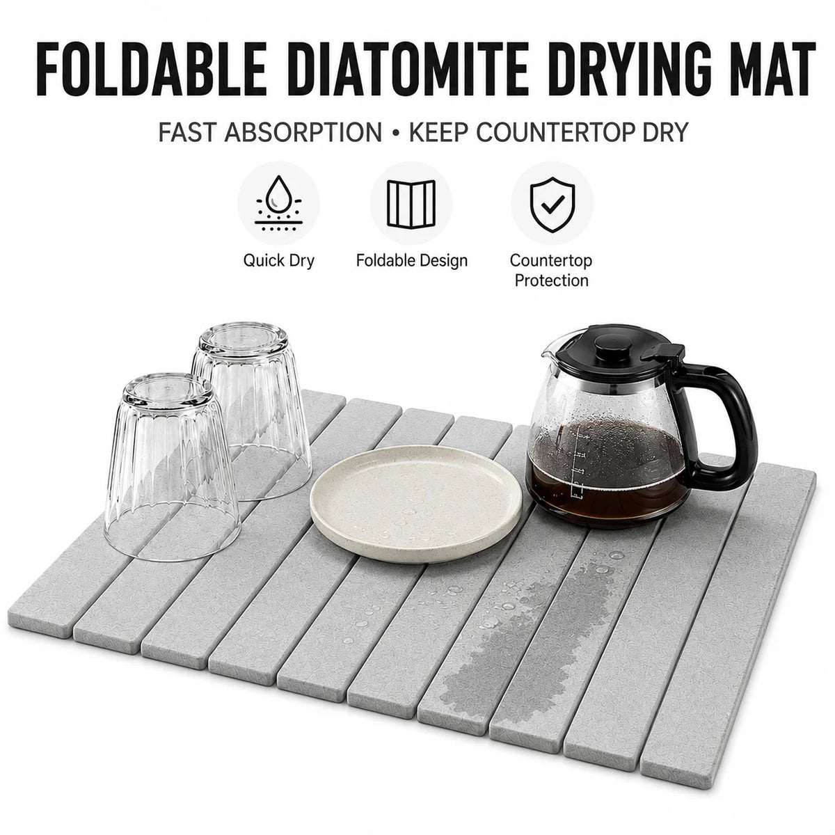 Foldable Diatomite Dish Drying Mat – Fast-Absorbing Stone Pad Dish Drying Mat Axl