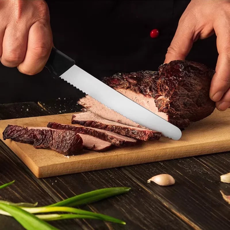Serrated Stainless Steel Knives – Fruit, Bread & Steak Set Serrated Kitchen Knives Axl