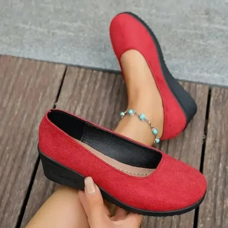 Women's Velvet Slip-On Loafers – Soft Sole Slope Heel Casual Shoes Slip-On Loafers Axl