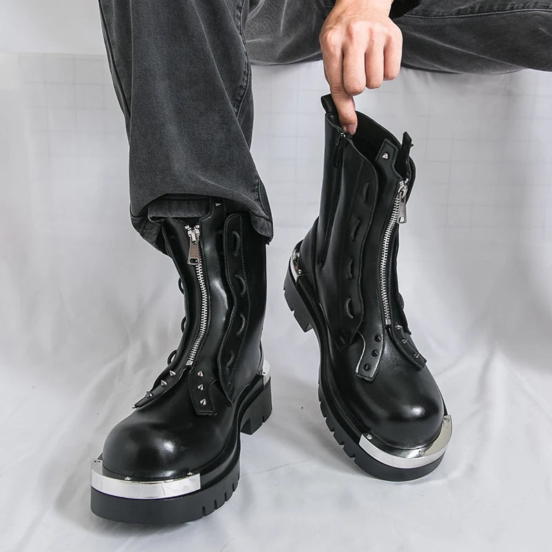 Men's Platform Chelsea Boots – Black Zip Mid-Calf Motorcycle Boot Men's Chelsea Boots Axl