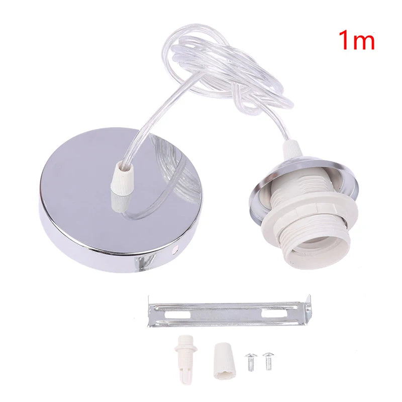 Retro E27 Pendant Lamp Holder Socket with 1m/1.5m Hanging Wire Pendant Lamp Holder Axl 100cm Silver No plug