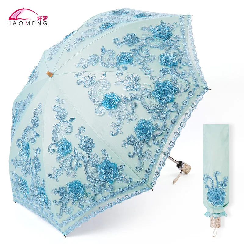 Women's Lace Embroidery Folding Parasol – UV & Rain Umbrella Folding Parasol Axl Style 17 Aluminum 8K