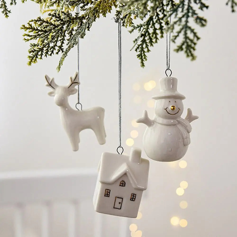 Ceramic Christmas House Pendant – Hollow Snow House Ornament Christmas Ornament Axl