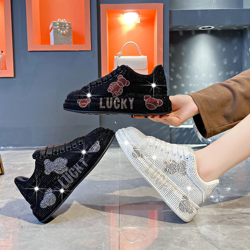 Women's Rhinestone Platform Sneakers – Glam Lace-Up Trainers Platform Sneakers Axl