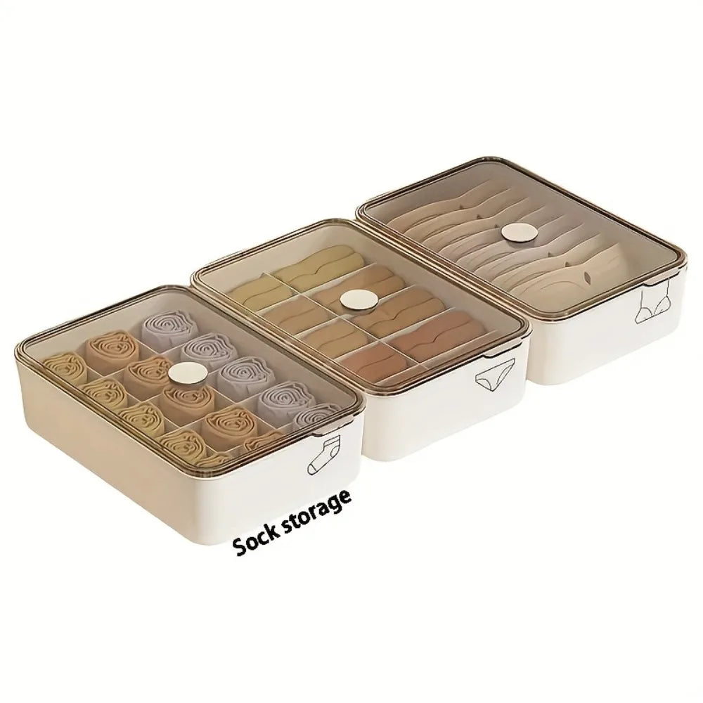 Transparent Lidded Underwear Storage Box with Compartments Wardrobe Storage Box Axl