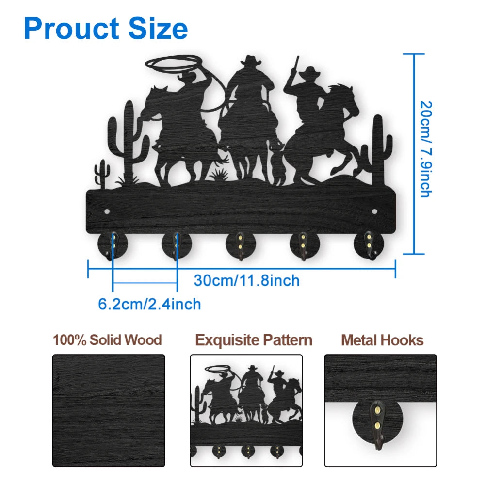 Wolf Forest Wood Wall Coat Rack – 5 Hook Key Holder 11.8in Wall Coat Rack Axl AECH04-06573