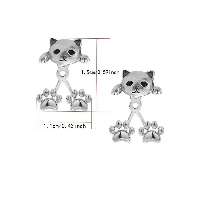 Vintage Silver Cat Paw Earrings – Cute Animal Dangle Jewelry Dangle Earrings Axl onesize