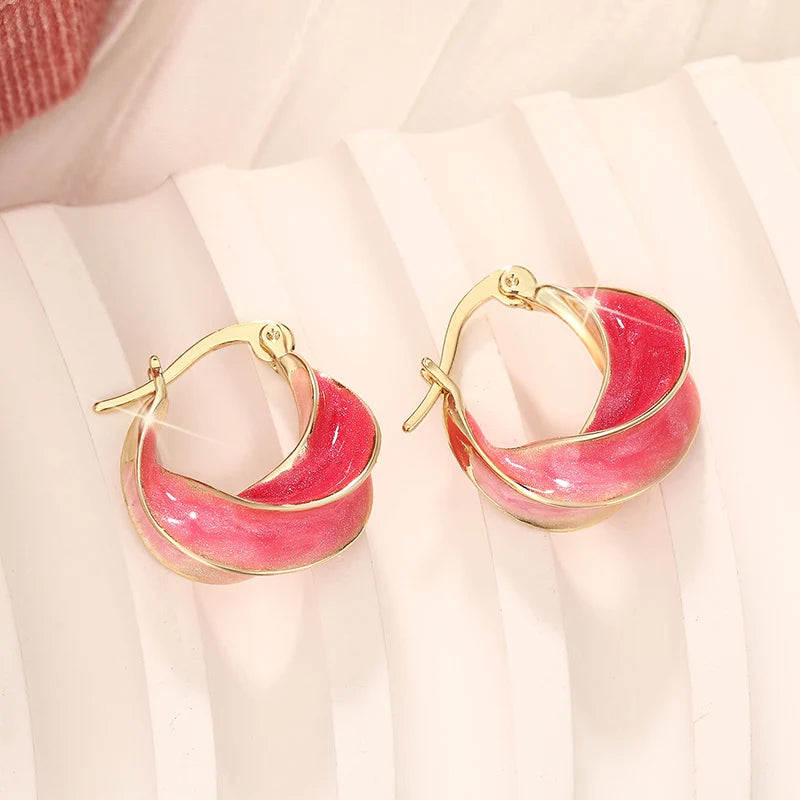 Huitan Wave Enamel Hoop Earrings – Red & Blue Statement Jewelry Enamel Hoop Earrings Axl