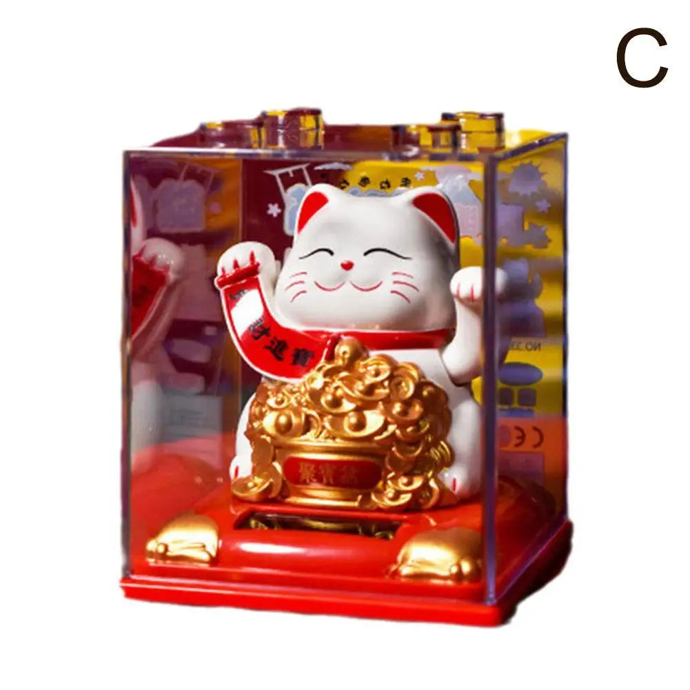 Solar Lucky Cat Figurine – Auto Wave Fortune Cat Ornament Solar Cat Figurine Axl C