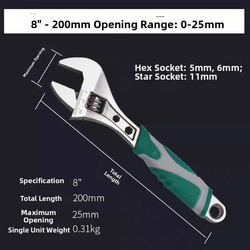 Adjustable Wrench 8/10/12" Chrome Vanadium Steel – Long Handle Adjustable Wrench Axl 8-inch Green China Mainland