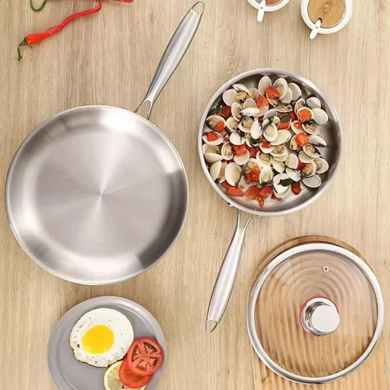 304 Stainless Steel Uncoated Frying Pan – Gas & Induction Stainless Steel Frying Pan Axl