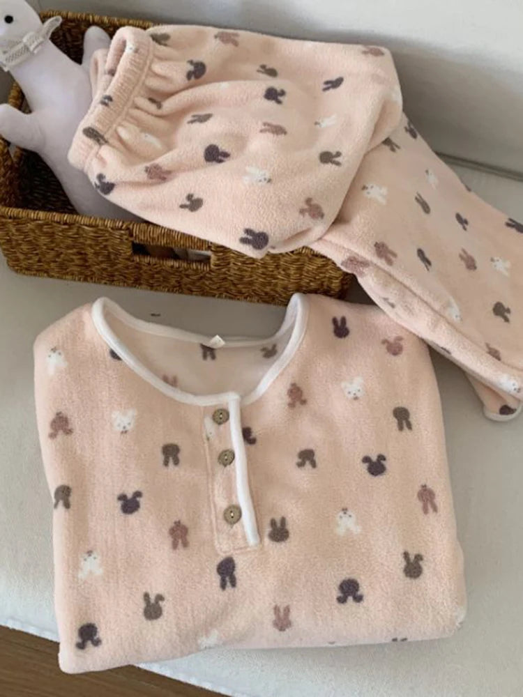 Women's Fleece Pajama Set – Plush Thermal Print Loungewear 2 Pc Fleece Pajama Set Axl DL8657 pink 1XL