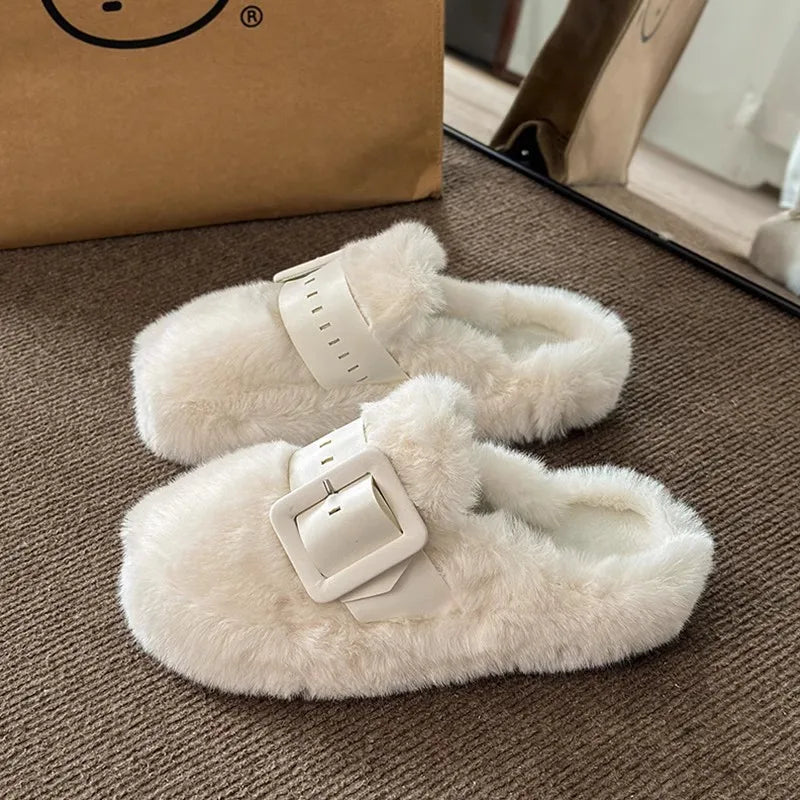 Women's Plush Faux Fur Slippers – Warm Anti-Slip Indoor Shoes Women's Plush Slippers Axl 39 Beige
