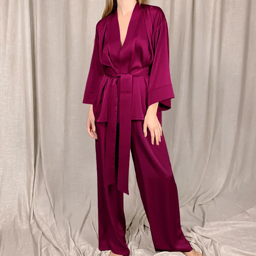 Women's Soft Pajama Set – Long Sleeve V-Neck Loungewear Suit Women's Pajama Set Axl Burgundy 1XL