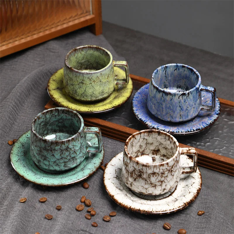 180ml Japanese Kiln-Fired Ceramic Espresso Cup & Saucer Set Ceramic Espresso Cup Axl