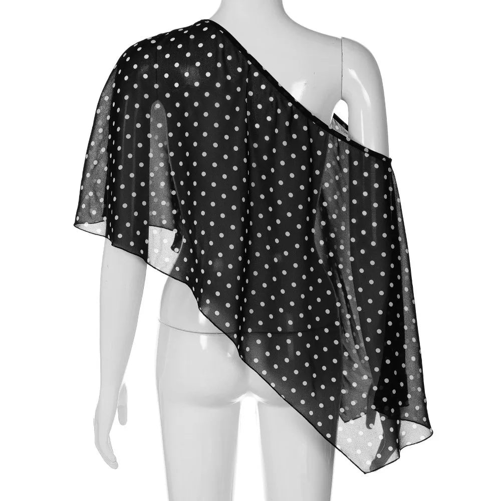Sheer Polka Dot Cover-Up Blouse | Off Shoulder Loose Top Sheer Cover-Up Blouse Axl