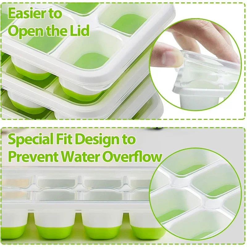 14-Grid Silicone Ice Cube Tray with Lid – Stackable Mold Silicone Ice Tray Axl