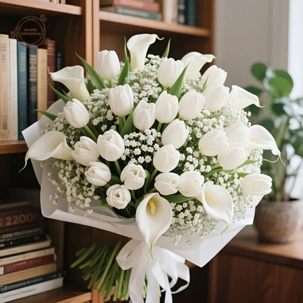 Calla Lily & Gypsophila Faux Bouquet – Wedding & Home Decor Artificial Flower Bouquet Axl B
